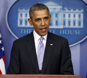 Obama delivers remarks on the situation in Ukraine from the press briefing room at the White House in Washington