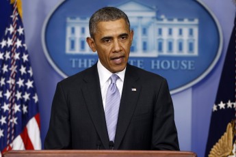 Obama delivers remarks on the situation in Ukraine from the press briefing room at the White House in Washington