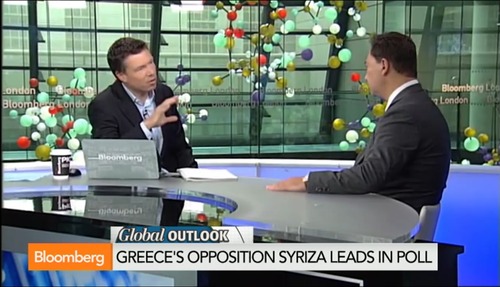 Ο Γκάι Τζόνσον στην εκπομπή του στο Bloomberg με τον επικεφαλής της Intralot, Κωνσταντίνο Αντωνόπουλο